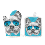 Yorkshire Terrier With Sunglasses Print Oven Mitt And Pot Holder Set