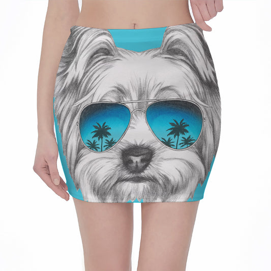 Yorkshire Terrier With Sunglasses Print Pencil Mini Skirt