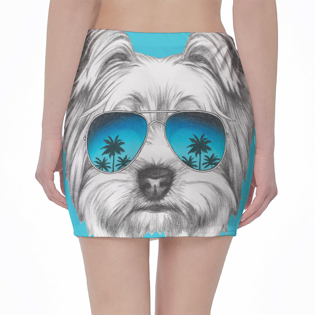 Yorkshire Terrier With Sunglasses Print Pencil Mini Skirt