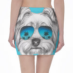 Yorkshire Terrier With Sunglasses Print Pencil Mini Skirt