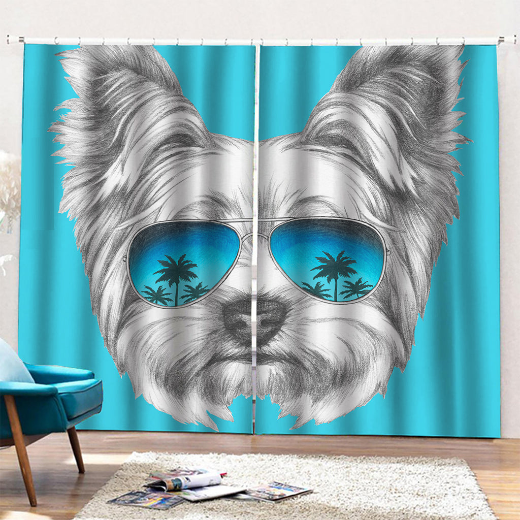Yorkshire Terrier With Sunglasses Print Pencil Pleat Curtains