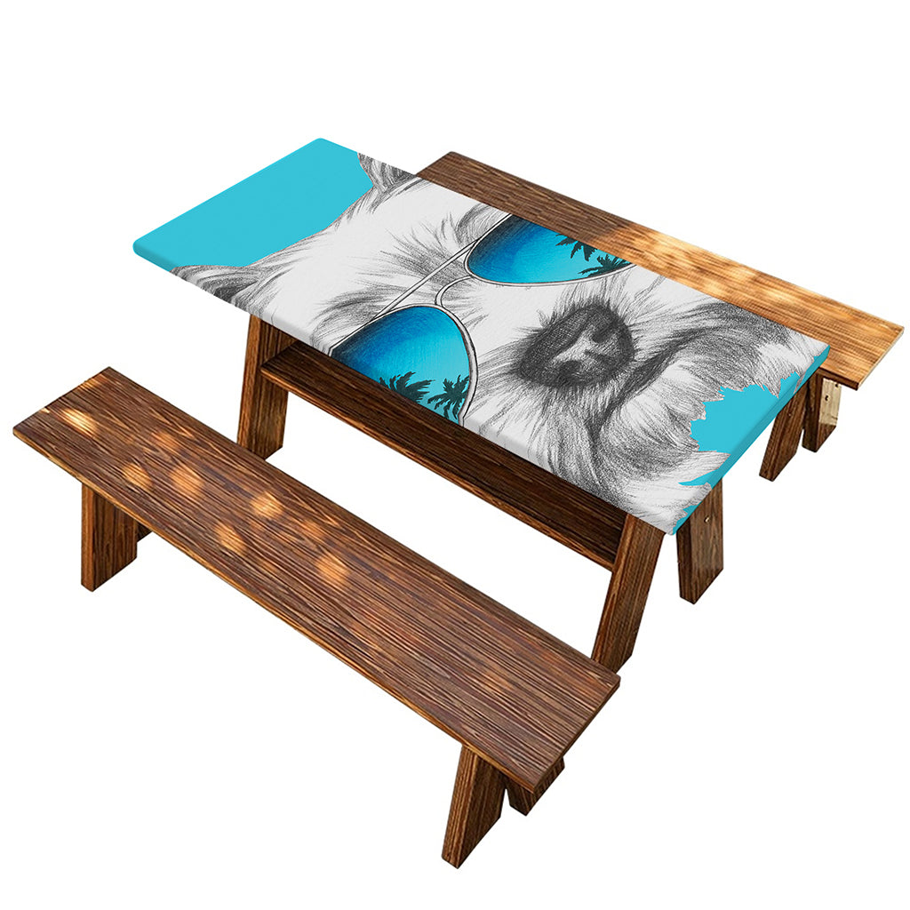 Yorkshire Terrier With Sunglasses Print Picnic Table Cover
