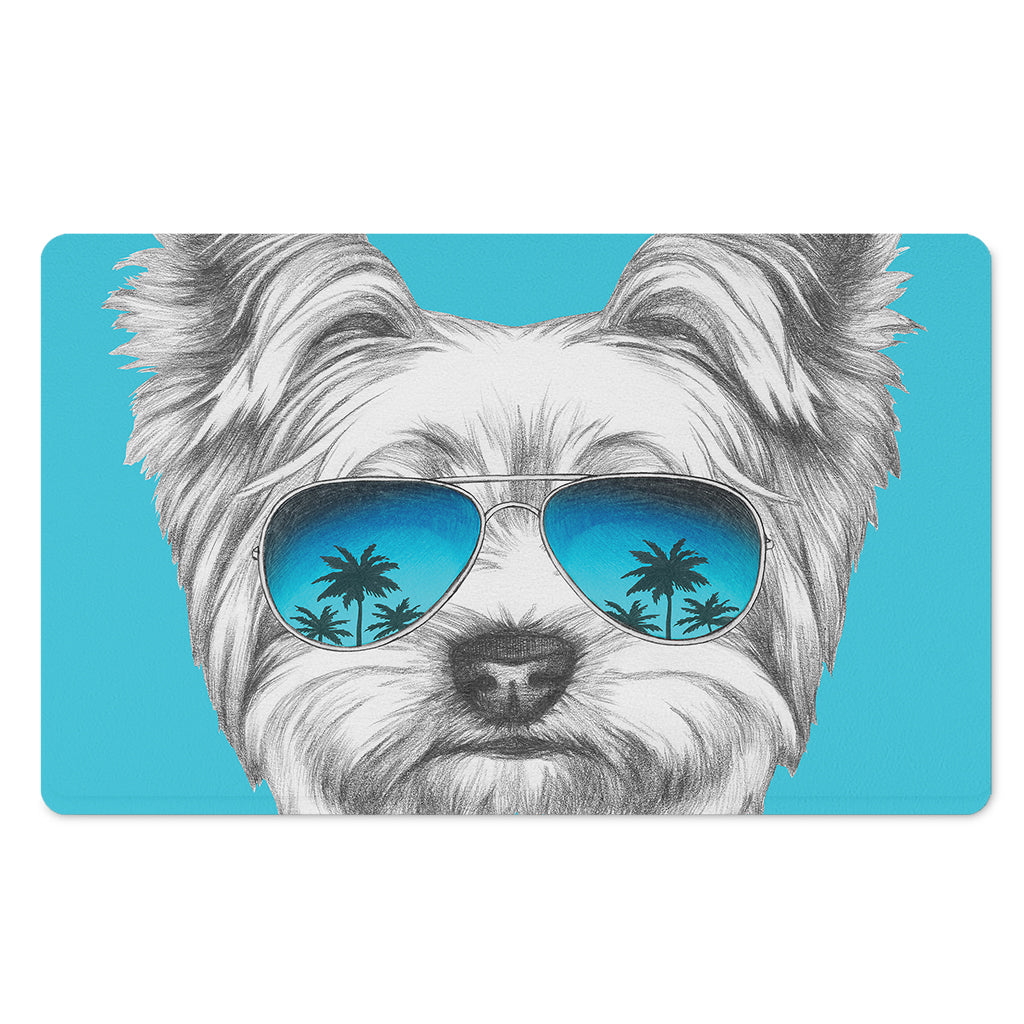 Yorkshire Terrier With Sunglasses Print Polyester Doormat