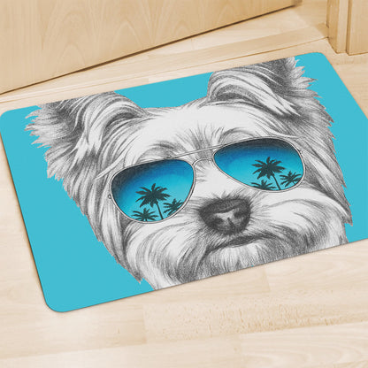 Yorkshire Terrier With Sunglasses Print Polyester Doormat