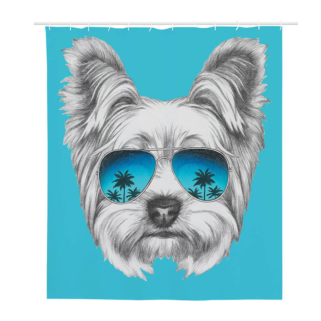 Yorkshire Terrier With Sunglasses Print Polyester Shower Curtain