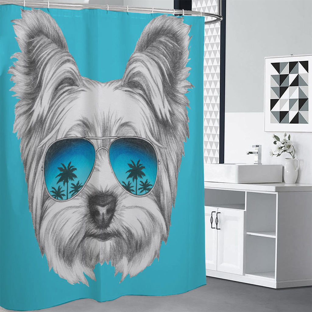 Yorkshire Terrier With Sunglasses Print Premium Shower Curtain