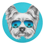 Yorkshire Terrier With Sunglasses Print Round Blanket