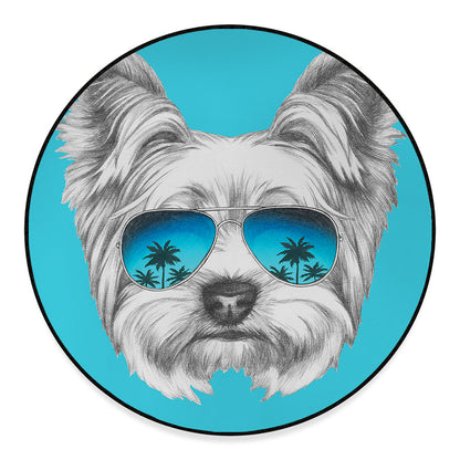 Yorkshire Terrier With Sunglasses Print Round Floor Mat