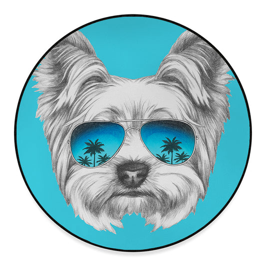 Yorkshire Terrier With Sunglasses Print Round Floor Mat