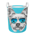 Yorkshire Terrier With Sunglasses Print Round Laundry Basket