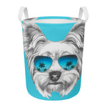 Yorkshire Terrier With Sunglasses Print Round Laundry Basket