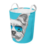 Yorkshire Terrier With Sunglasses Print Round Laundry Basket