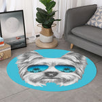 Yorkshire Terrier With Sunglasses Print Round Rug