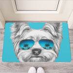 Yorkshire Terrier With Sunglasses Print Rubber Doormat