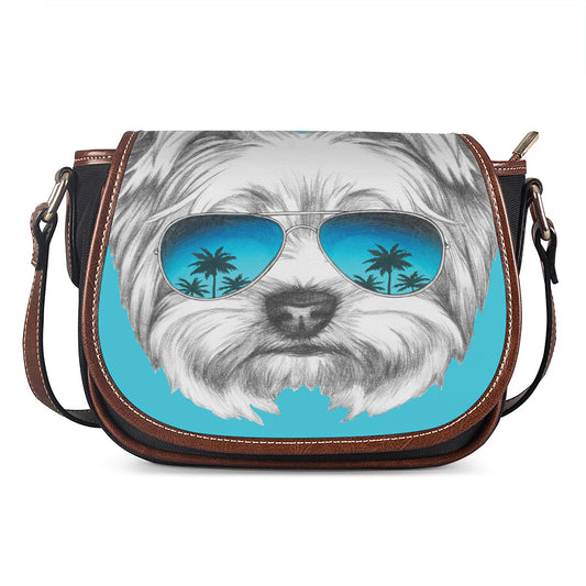 Yorkshire Terrier With Sunglasses Print Saddle Bag