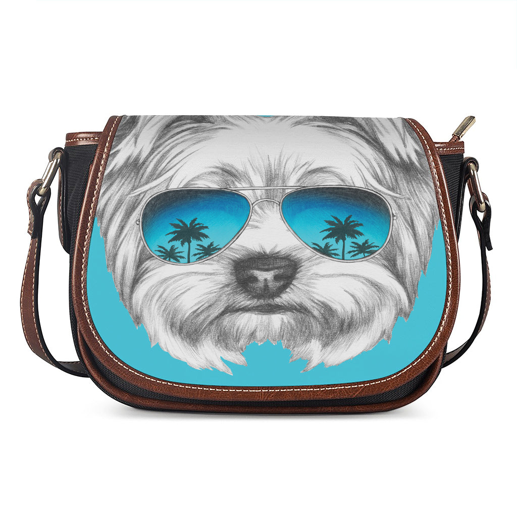 Yorkshire Terrier With Sunglasses Print Saddle Bag