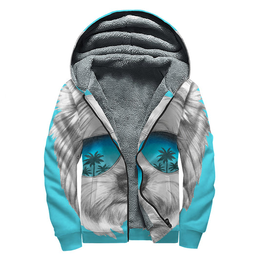 Yorkshire Terrier With Sunglasses Print Sherpa Lined Zip Up Hoodie