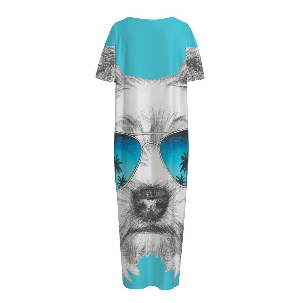 Yorkshire Terrier With Sunglasses Print Short Sleeve Long Nightdress