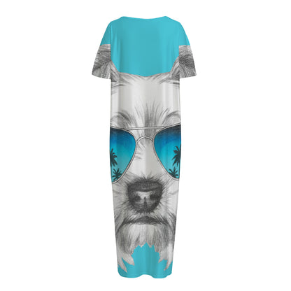 Yorkshire Terrier With Sunglasses Print Short Sleeve Long Nightdress