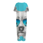 Yorkshire Terrier With Sunglasses Print Short Sleeve Long Nightdress