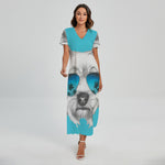 Yorkshire Terrier With Sunglasses Print Short Sleeve Maxi Dress