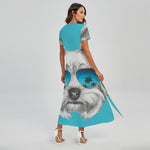 Yorkshire Terrier With Sunglasses Print Short Sleeve Maxi Dress
