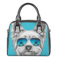 Yorkshire Terrier With Sunglasses Print Shoulder Handbag