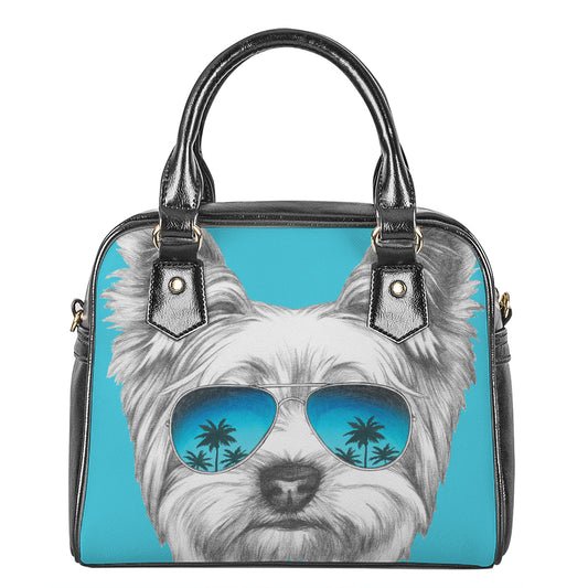 Yorkshire Terrier With Sunglasses Print Shoulder Handbag