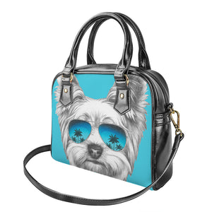 Yorkshire Terrier With Sunglasses Print Shoulder Handbag