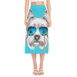 Yorkshire Terrier With Sunglasses Print Side Slit Midi Skirt