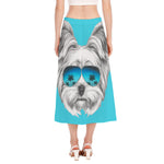 Yorkshire Terrier With Sunglasses Print Side Slit Midi Skirt