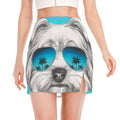 Yorkshire Terrier With Sunglasses Print Side Slit Mini Skirt