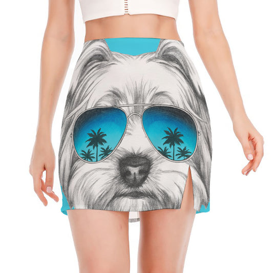 Yorkshire Terrier With Sunglasses Print Side Slit Mini Skirt