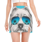 Yorkshire Terrier With Sunglasses Print Side Slit Mini Skirt