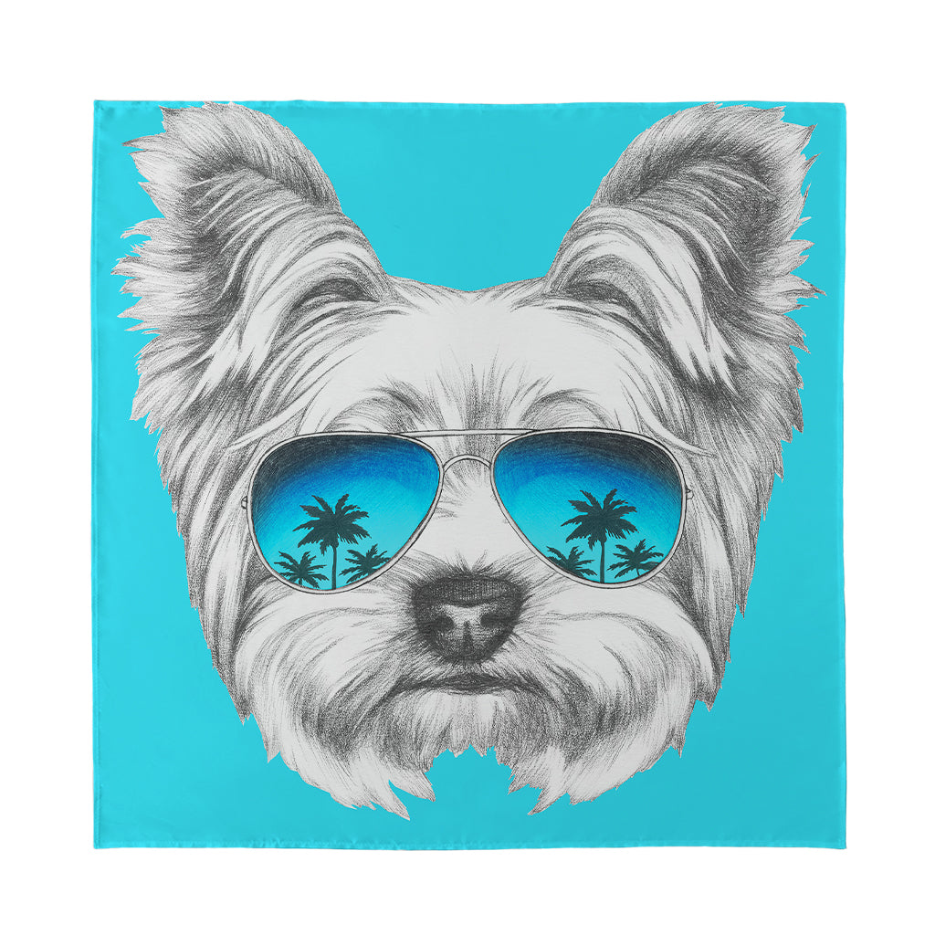 Yorkshire Terrier With Sunglasses Print Silk Bandana