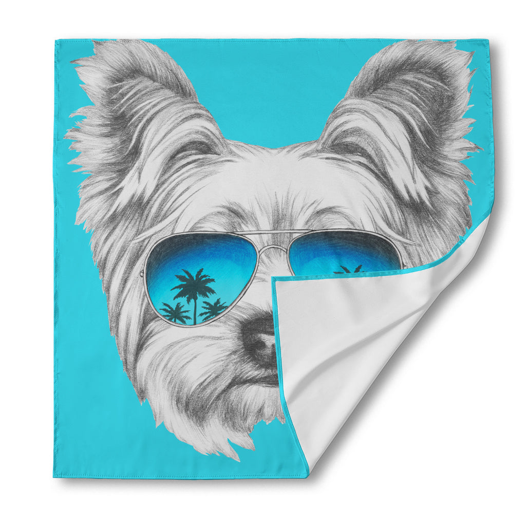 Yorkshire Terrier With Sunglasses Print Silk Bandana