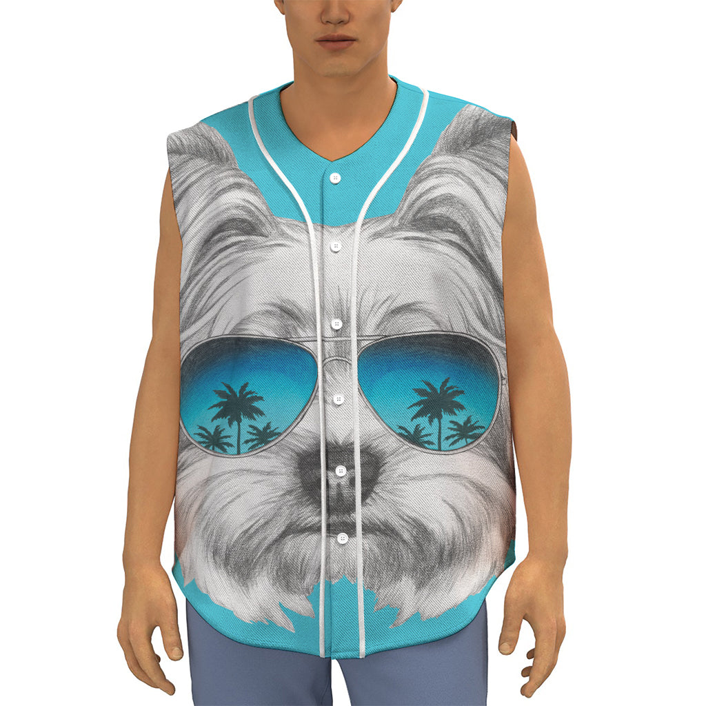 Yorkshire Terrier With Sunglasses Print Sleeveless Baseball Jersey