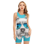 Yorkshire Terrier With Sunglasses Print Sleeveless One Piece Swimsuit