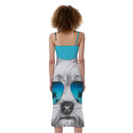 Yorkshire Terrier With Sunglasses Print Slim Fit Midi Cami Dress