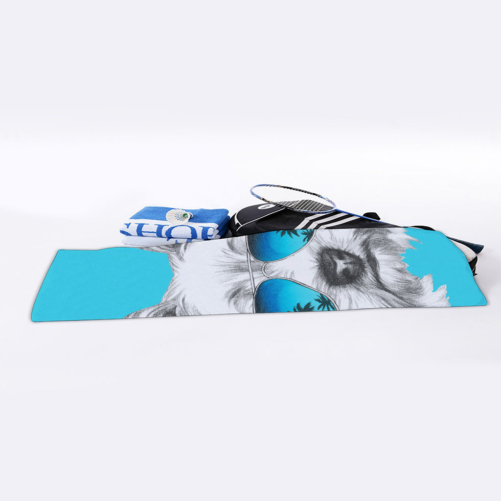 Yorkshire Terrier With Sunglasses Print Sports Towel