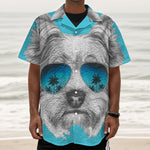 Yorkshire Terrier With Sunglasses Print Textured Short Sleeve Shirt