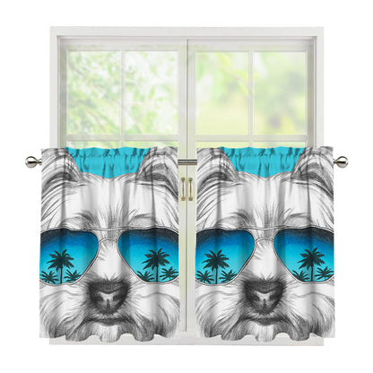 Yorkshire Terrier With Sunglasses Print Tier Curtains