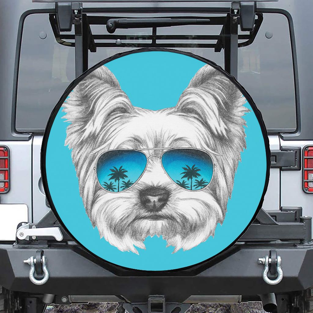 Yorkshire Terrier With Sunglasses Print Tire Cover