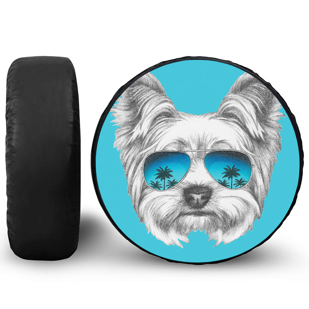 Yorkshire Terrier With Sunglasses Print Tire Cover
