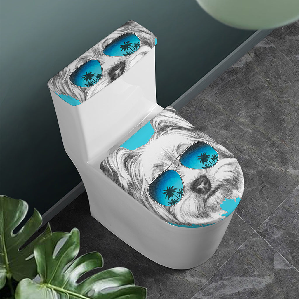 Yorkshire Terrier With Sunglasses Print Toilet Lid And Tank Cover Set