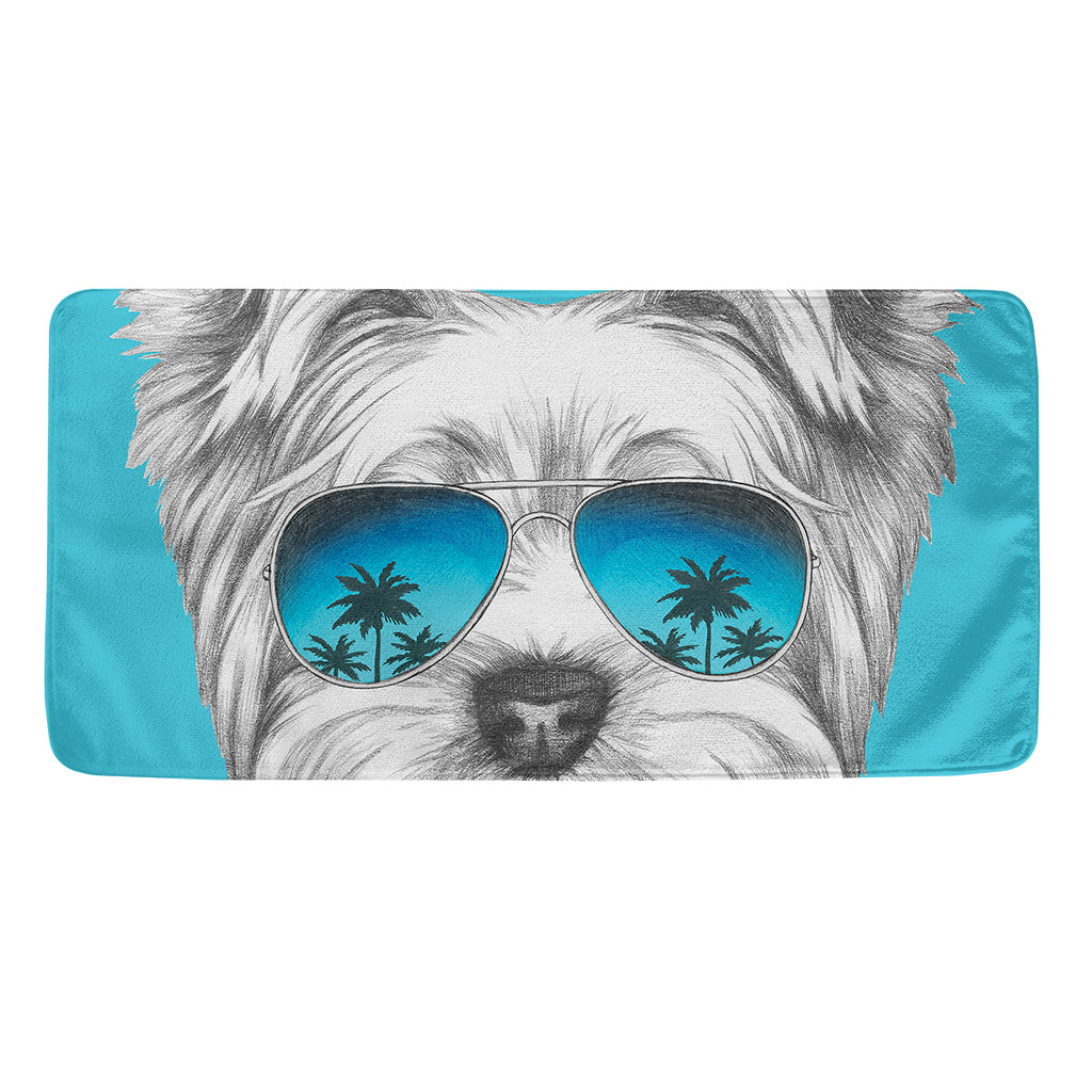 Yorkshire Terrier With Sunglasses Print Towel