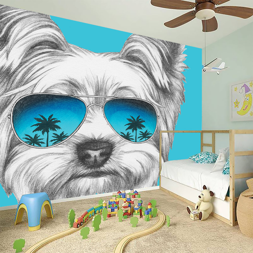 Yorkshire Terrier With Sunglasses Print Wall Sticker