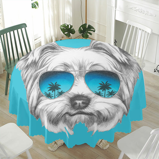 Yorkshire Terrier With Sunglasses Print Waterproof Round Tablecloth