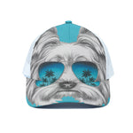 Yorkshire Terrier With Sunglasses Print White Mesh Trucker Cap