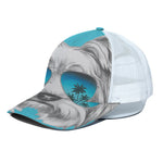 Yorkshire Terrier With Sunglasses Print White Mesh Trucker Cap